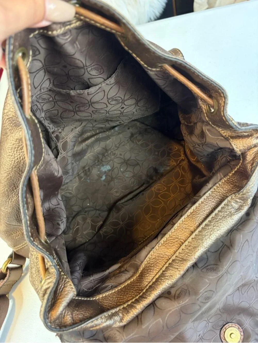 Fossil Womens Brown Leather Backpack Rucksack Boho Travel Shoulder Bag Vintage